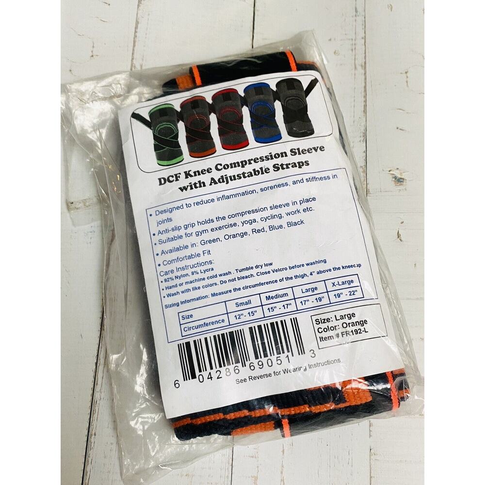 DCF Knee Compression Pain Relief Sleeve With Adjustable Straps Orange Large NIP